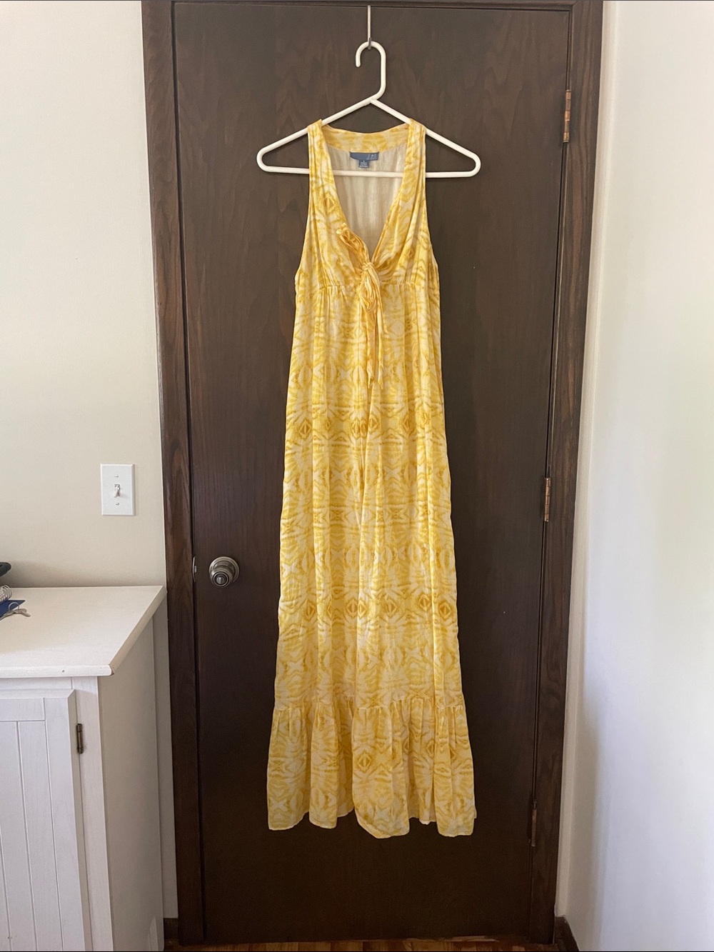 Anthropologie Yellow Tie-Front Printed Maxi Dress